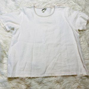 Mishi Womens Linen Top Cropped Lagenlook Boho Coastal Contrasting Trim Medium